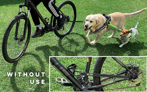 BIKE AND DOG Black Dog Leash and Harness for Bicycle, Patented Design with 3 Rings and 2 Special Cable Ties