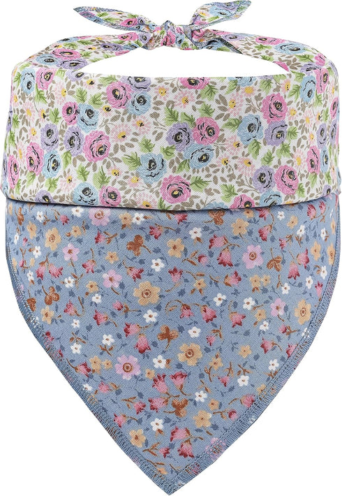 Reversible Purple Floral Dog Bandana - Cotton Handkerchief for Small Dogs, Cats, Puppies, Single Piece