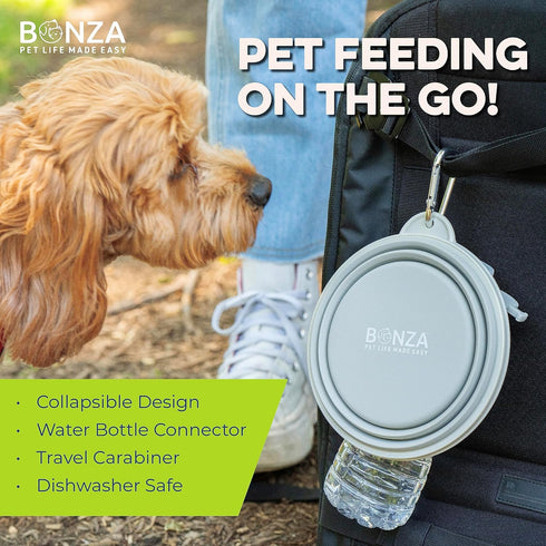 Large Collapsible Dog Bowl 1000 mL, Sturdy Reinforced Rim, includes Carabiner & Water Bottle Holder Keychain, Black