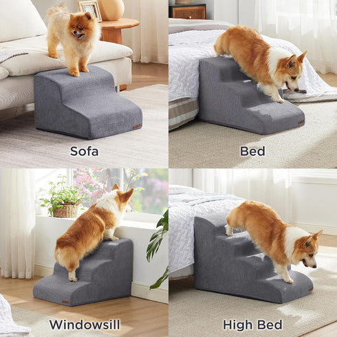Lesure Dog Stairs for Small Dogs, Ramp for High Beds and Couch, CertiPUR-US Certified Foam, Non-Slip, 2/3/4 Steps