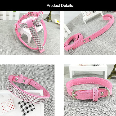 Fashion Dog Collar & Harness & Lead Sets - Comfortable Soft Collar Harness and Leashes Set for Dog - Pink - XS