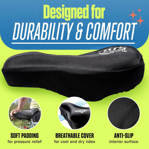 KT-Sports Comfort Gel Bike Seat Cushion - Padded Cover with Anti-Slip Design, Drawstring for Men & Women