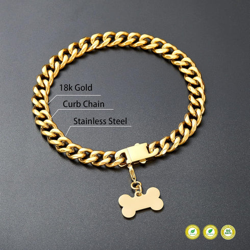 Walking Collar with Dog Tag Design, Secure Buckle Cuban Link Chain Heavy Duty Chew Proof for Medium Large Dogs