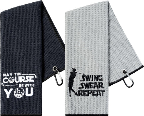 R HORSE 2Pcs Golf Towels for Men - Funny Embroidered Gift for Dad and Grandpa, Microfiber with Clip