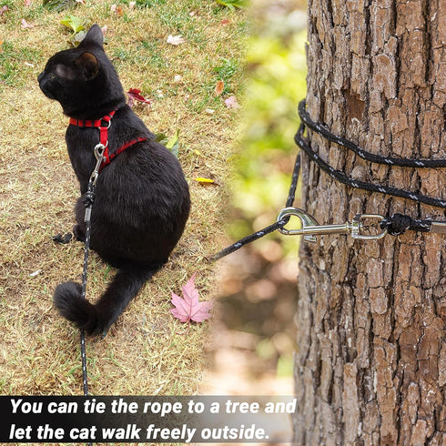 Cat Leash - 15 ft / 30ft Reflective Long Outdoor Leash for Walking Training, Escape Proof for Cats, Small Dogs