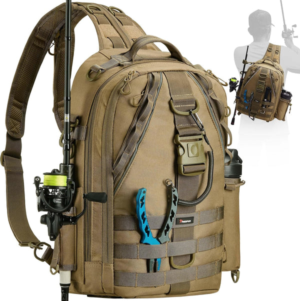Piscifun Fishing Tackle Backpack with Rod & Gear Holder, Lightweight Water-Resistant Fishing Storage Bag