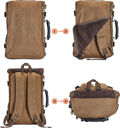 KAUKKO Outdoor Travel Men Backpack, Hiking Camping Canvas Rucksack, Canvas Khaki