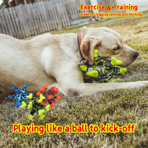 Dog Chew Squeaky Toys, Teeth Cleaning Tug of War, Stuffed Jack Bone Toy with Squeakers for Small Medium Large Dogs