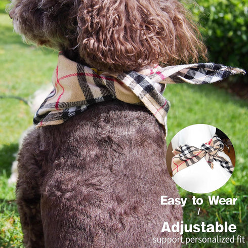 Adjustable Plaid Dog Bandanas, 1PC Soft Washable Cotton Triangle Bib for Small Medium Large Dogs and Cats
