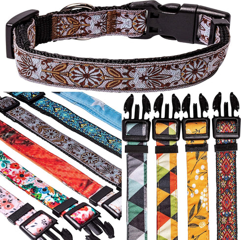 Dog Collars for Small, Medium & Large Dogs - Adjustable, Durable Patterns for Male and Female Dogs - White Woven