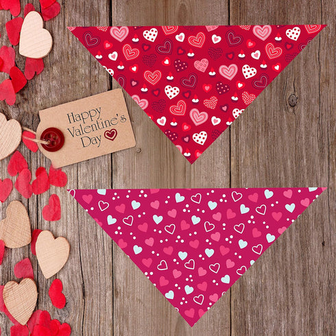 Valentines Dog Bandana, Holiday Cat Bandana Heart, 2 Pack Scarfs for Small Medium Large Pets