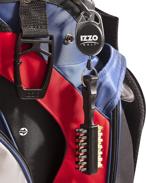 IZZO Golf Double Sided Golf Club Brush, Includes Golf Club Scrub Brush, Groove Cleaner & Retractable Zinger for Golf Bag