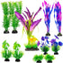 Fish Tank Decorations, Plastic Artificial Plant Set, 11 Pieces Medium/Large Flower Ornament for Freshwater & Saltwater