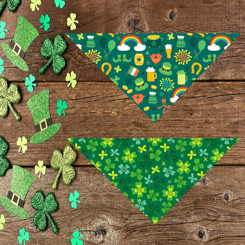 St. Patrick Dog Cat Bandana, Holiday 2 Pack Irish Rainbow Shamrock Scarfs for Small Medium Large Pets