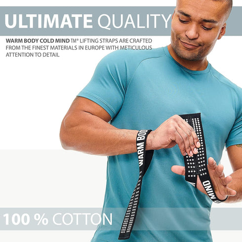 WARM BODY COLD MIND V1 Wrist Straps for Olympic Weightlifting - Rated 660 lb - Hand Wraps for Powerlifting, Gym