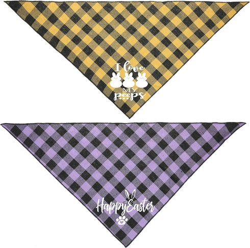 Dog Easter Bandana, 2 Pack Buffalo Plaid Puppy Scarf with Designer Painting
