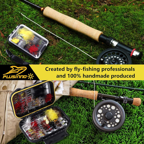 PLUSINNO Fly Fishing Flies Kit, 26/78Pcs Handmade Trout Bass Fishing Gear with Dry/Wet Flies, Streamers, Fly Box