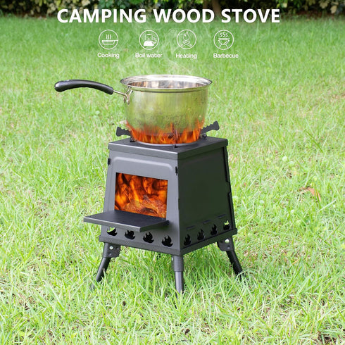 Portable Camping Wood Stove - Mini Outdoor Wood Burning Stove with Carrying Bag for Cooking and Heating