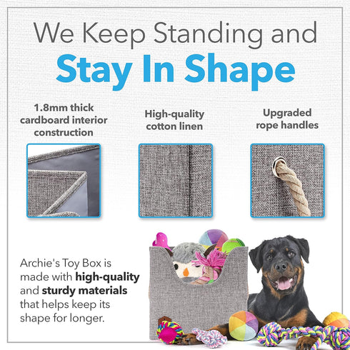 Dog Toy Box, Foldable Cube Storage Bin with Cutout Window, Stylish Earth Tone Design, 12x12x11.25 inch