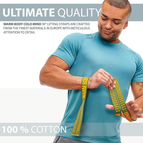 WARM BODY COLD MIND V1 Lifting Wrist Straps for Olympic Weightlifting, Rated at 660 lb, Cotton Hand Wraps