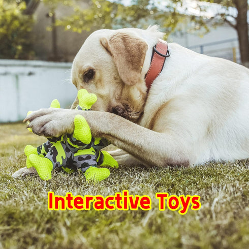Dog Chew Squeaky Toys, Teeth Cleaning Tug of War, Stuffed Jack Bone Toy with Squeakers for Small Medium Large Dogs
