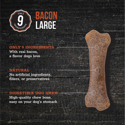 Wholesome Pride Natural & Healthy Dog Chews 2Pk, Bacon Flavor, for Large Dogs