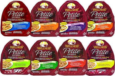 Wellness Petite Entrees Natural Grain Free Wet Dog Food Variety Pack, 8 Different Flavors, 3 Ounces Each (8 Total)