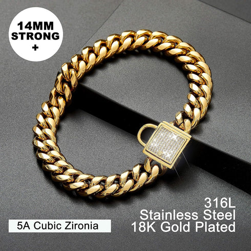 Gold Dog Collar with Zirconia Buckle, Cuban Link Chain Bling Collar for Small Medium Large Dogs
