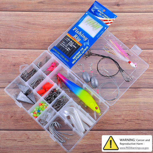 Saltwater Surf Fishing Tackle Kit - 184pcs Saltwater Fishing Gear, Lures, Bait Rigs, Crankbait, Spoon, Bucktail Jigs,