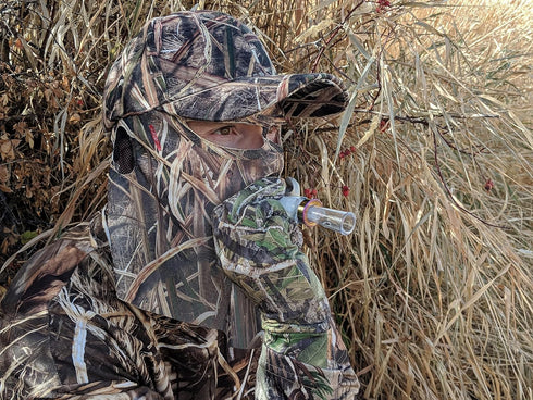 QuikCamo Mossy Oak Camo Hat with Built-in Face Mask for Duck Hunting, Adjustable Velcro Closure