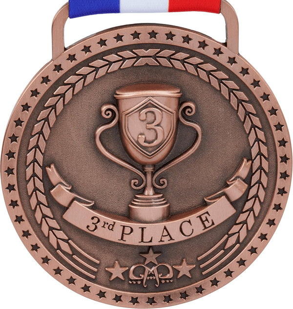 Gold Silver Bronze Medals for 1st 2nd 3rd Place Trophy Awards, Bright or Antique Finish with Attached Ribbon