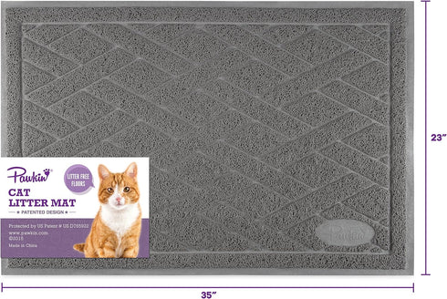 Pawkin Cat Litter Mat, Extra Large, Patented Design with Litter Lock Mesh, Durable, Easy to Clean, Soft, Gray