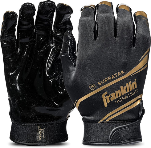 Franklin Sports 28360F1 Supratak Football Receiver Gloves - Black/Chrome Adult Small