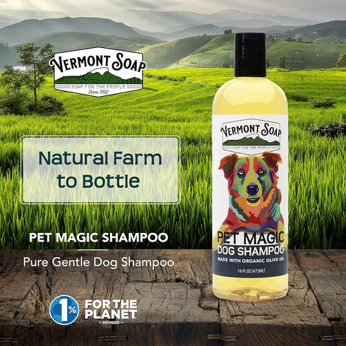 VERMONT SOAP Organics Dog Shampoo, 16oz - USDA Certified, Infused with Organic Olive Oil, Coconut & Aloe Vera