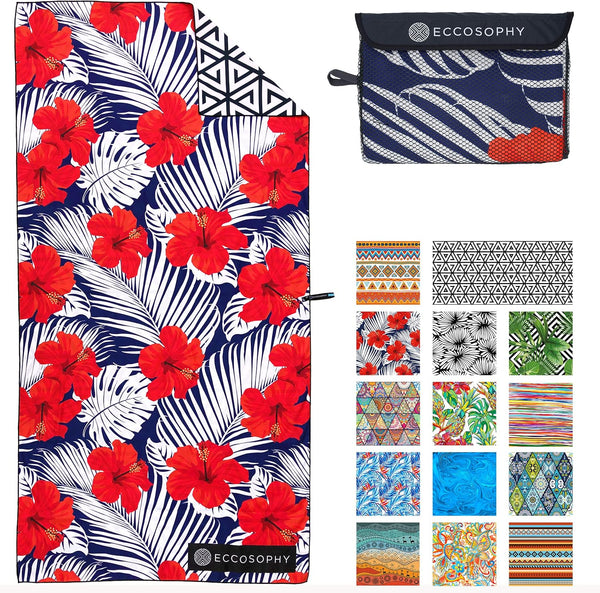 ECCOSOPHY Microfiber Beach Towel - Sand Free Towels are Quick Dry, Light