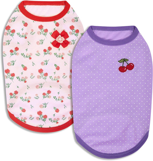 Blueberry Pet Soft & Comfy Spring Hope Floral Cotton Blend Dog T Shirts Tank Top, Pack of 2, Back Length 16", Clothes