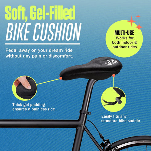 KT-Sports Comfort Gel Bike Seat Cushion - Padded Cover with Anti-Slip Design, Drawstring for Men & Women