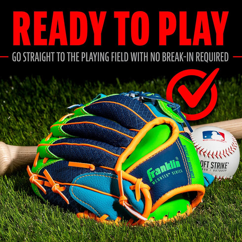 Franklin Sports Kids Baseball Glove + Ball Set, Meshtek Youth Teeball Gloves, Left + Right Hand, 9.5" Inch