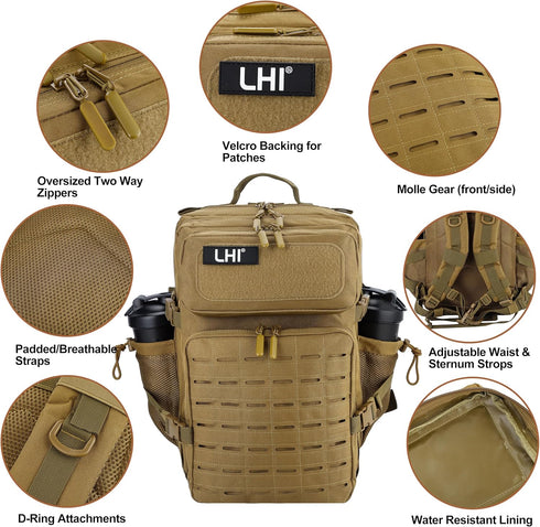 LHI Tactical Military Backpack, 45L Large Molle Army Assault Pack, 3 Day Travel Backpack for Men and Women