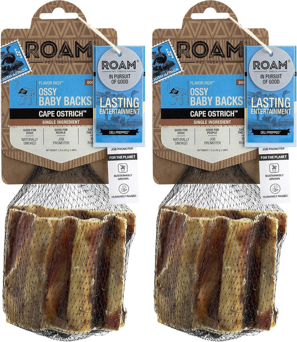ROAM Pet Treats Ossy Baby Back Rib – Ostrich Dog Chew Contains 4 Chews for Dogs (Pack of 2)