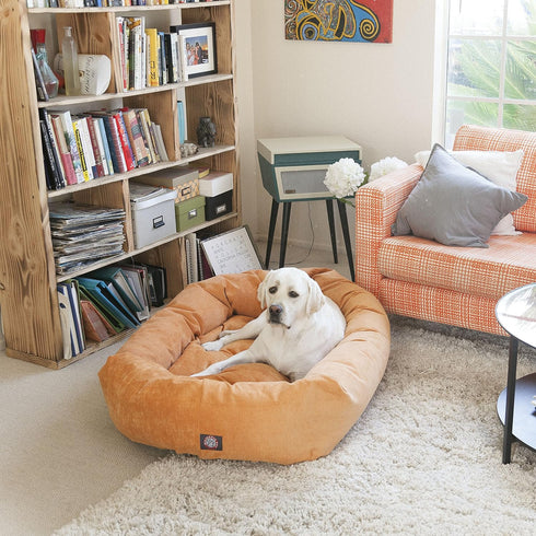 Majestic Pet 24 Inch Micro Velvet Calming Dog Bed - Washable Cozy Soft Round Bed with Spine for Head Support, Fluffy